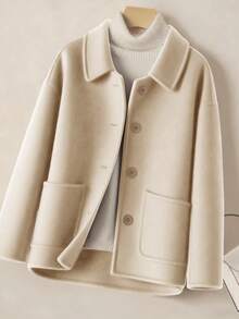 European And American Fashion Simple Women's Jacket, Lapel Single-Breasted High-Quality Short Wool Coat, Casual Loose Solid Color Long-Sleeve Retro Style, Suitable For Pairing With A Stylish Shirt, Perfect For Women's Winter Wool Coats.