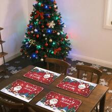 1 set/1 pièce/4 pièces/6 pièces Vaisselle avec motif de lutin et sapin de Noël, vaisselle thermoprotectrice, vaisselle en polyester lavable en machine, vaisselle de protection, décoration centrale, décoration quotidienne pour le salon familial, convient pour la décoration de rassemblement de groupe