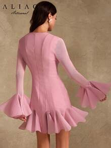 Đầm dạ hội mini kiểu dáng sang trọng, xếp ly eo của A&A, thanh lịch, màu trơn, phong cách cổ điển, kín đáo, thích hợp cho mùa cưới, ngày Valentine, mùa thu đông, tiệc trắng, phong cách quý tộc xưa, trang phục năm mới. - Hồng - Xem 7