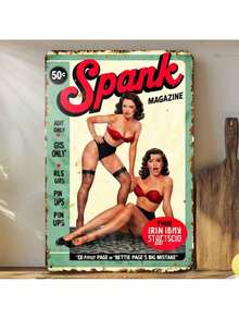 1pcs 2D Flat Vintage Tin Sign Vintage Style Green Spank Magazine Pin-Up Girls Poster For Home Decor 8X12 Inch Metal Sign 2D Flat Suitable For Home Garden  Decorative Sign  Perfect Sign Gift - Nhiều màu - Xem 2