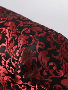 3 Pcs Men Suit Jacquard Blazer Jacket Pants Necktie Shawl Collar Floral Pattern Flap Pockets For Wedding Evening Party Banquet Classic Style - 紅色 - 查看 4