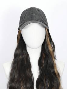 Black Knitted Hat/Baseball Cap With Water Ripple Curly Hair Women's Synthetic Wig Fashionable And Warm Suitable For Christmas Outings - Blonde Highlight - View 7