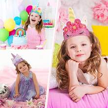 36 Pack Glitter Unicorn Birthday Party Hats With Colorful Horns And Flowers Paper Crown Headbands For Girls' Unicorn Theme Decorations 9 Styles - As Pic - View 7