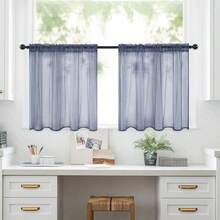 1 pieza Cortina de voile transparente, cortina transparente para media ventana con bolsillo para barra, cortina de filtro de sombra adecuada para cocina, baño, cafetería y otras decoraciones