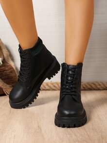 2025 New Thick Sole Retro Versatile British Style Ankle Boots For Women, Suitable For Spring And Autumn - Green - View 6