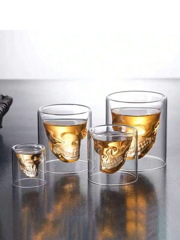 1 pezzo Tazza creativa a forma di teschio, tazza da caffè a forma di testa di scheletro, bicchiere da cocktail a doppio strato per whisky e liquori