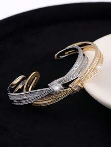 1 pieza Diseño de corbata de moño asimétrico con circonita cúbica brillante de lujo estilo europeo y americano, sensación de alta gama, adecuado para novia, banquete y uso diario para mujeres