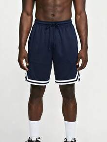 A Pair Of Men's Mesh Breathable And Comfortable Sports Shorts, Suitable For Basketball, Casual Wear, Football, Tennis, And Various Sports - Màu xanh hải quân - Xem 1