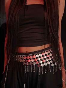 1 pièce Chaîne de taille pour danse du ventre pour femmes, ceinture de taille avec sequins métalliques et franges, accessoire pour représentation sur scène, convient pour un port quotidien - Multicolore - Voir 7
