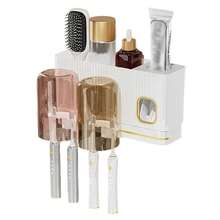 Toothbrush Holder With Toothpaste Dispenser Space Saving Brushing Organize Box - White - View 7