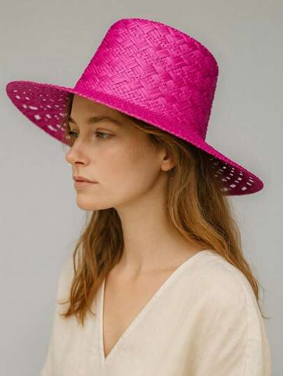 Solid Color Boho Casual Bow Decor Handmade Sunhat, Beach Hat, Lace Sunhat, Suitable For Spring, Summer, Autumn