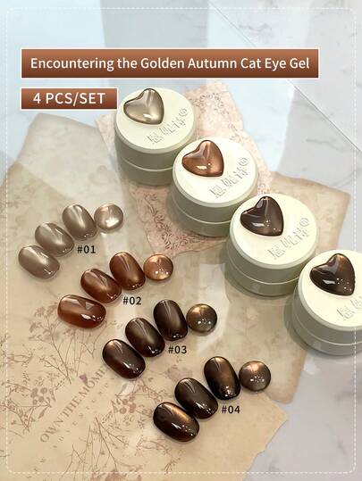 annies 5g Meet The Golden Autumn Magnetic Cat's Gel Nail Polish 4 Colors Set 2025 New Caramel Chocolate Brown Glass Bead Cat's Eye Gel 1pc/4pcs
