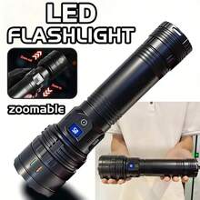 Senter LED Daya Tinggi, Senter Super Terang, Baterai Lithium Isi Ulang 2400mAh Terintegrasi, Senter Isi Ulang, Kabel USB, Termasuk Tali yang Dapat Diatur, Strip Berkedip, Senter Ekstra Besar, Cocok untuk Berkemah, Mendaki, Memancing, Hadiah Luar Biasa untuk Suami, Pacar, Ayah, Natal, Halloween - hitam - View 2