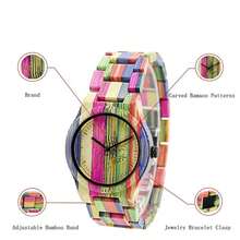 Reloj de madera para Pareja, hecho a mano, colorido, de madera de bambú, analógico, de cuarzo, para hombre, Minimalista - Multicolor - Ver 2