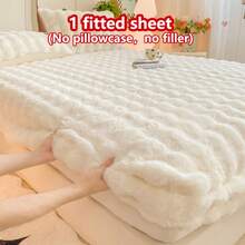 1 件厚仿兔毛床笠，床垫保护套，花卉图案，毛绒，温暖，抗皱，可拆卸和清洗，单人/双人/全尺寸 - 非常适合卧室和客房 - 泡泡 優雅白 - 查看 4