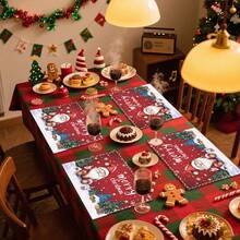 1 set/1 pièce/4 pièces/6 pièces Vaisselle avec motif de lutin et sapin de Noël, vaisselle thermoprotectrice, vaisselle en polyester lavable en machine, vaisselle de protection, décoration centrale, décoration quotidienne pour le salon familial, convient pour la décoration de rassemblement de groupe