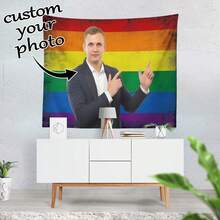 1pc Custom Photo Tapestry - Custom Tapestry, Custom Rainbow Flag Style, Custom Photo Background Personalized Wall Art Decoration For Home, Events And Gifts - Ideal For Valentine's Day Custom Fabric Ornaments, Event Backgrounds, Room Flags, Wall Decorations, Custom Tapestries, Custom Flags, Home Decor, Tapestries
