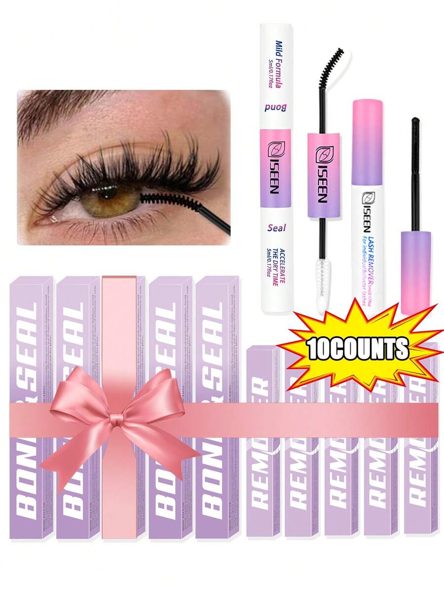 10/5/3/1 unidades Pegamento y sellador de pestañas de 10ml, removedor de 5ml, resistente al agua y de larga duración para uso todo el día, 2 en 1 para extensiones de pestañas DIY