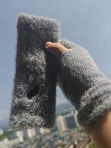 1 par de nuevos guantes sin dedos de felpa de visón para mujer, de unicolor, suaves y cálidos para el invierno. Guantes de punto de lana sin dedos, guantes de mujer de invierno de felpa de punto, con dedos descubiertos, versátiles para pantalla táctil, oficina, estudiantes para escribir.