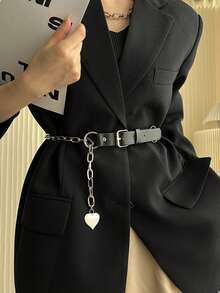 1 szt. Elegancki damski pasek łańcuszkowy w kształcie serca, niebrudzący, modny dodatek do sukienek, spódnic i dżinsów – idealny do strojów codziennych, formalnych i imprezowych, modny dodatek | Elegancki pasek | Wytrzymały, modny pasek - A - Zobacz 4