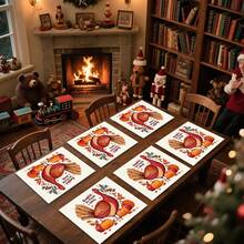 1pc/4pcs/6pcs/100pcs Autumn Thanksgiving Turkey Pattern Printed Placemats, Heat-Insulating Placemats, Suitable For Home Decoration, Holiday Dining, Kitchen And Party Decoration, Party Placemats, Can Be Given As Thanksgiving Gifts - Multicolor - View 4