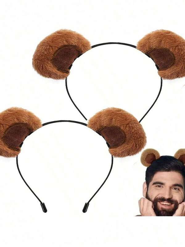 1pc/2pcs Cute Brown Bear Ear Headband, Bear Ear Headband Suitable For Costume Party, Event, Makeup, Washing Face, Women Hair Accessories