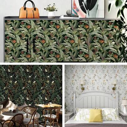 1 Rolle Pflanze und Blume selbstklebende Tapete, tiefgrüne Farn Pflanze und Blume Kontaktpapier, wasserfeste Vinyl Wandaufkleber für Wohnzimmer, Küche, Schlafzimmer, Studentenwohnheim, Möbel Renovierung, DIY Tapete 45cm x 100cm/300cm/500cm