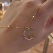 Shiny Star Moon Pendant Necklace, Women's Sparkling Exquisite Clavicle Chain, Unique Design Luxury Jewelry Gift For Girlfriend