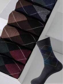 3 PAIRS Men's Korean Style Diamond Cotton Dress Socks - Comfort And Elegance RANDOM COLOR - 彩色 - 查看 2