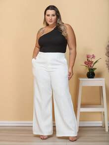 Plus Size Wide Leg Pants, New Fashion Tailored Fabric - White - View 2