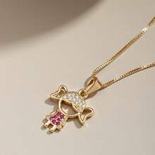 Delicate Women's Necklace With Children's, Boy's And Girl's Pendants, Plated In 18K Gold And 925 Silver With Zirconias - 1 menina(Ouro) - 查看 1