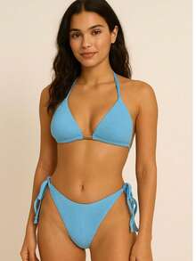 Ribbed Triangle Bikini Bottoms With Double String And Semi-G-String - Baby Pink - View 2