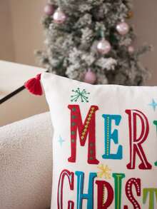 1 件圣诞快乐刺绣抱枕套，适合客厅、卧室、派对、沙发和各种环境，所有季节