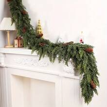 6 pies Guirnalda de cedro de tacto real para Navidad, guirnalda de agujas de pino artificial realista de color verde para decoración navideña interior y exterior de chimenea, mesa, ventana, escaleras, repisa, fiestas de Navidad, decoración del hogar