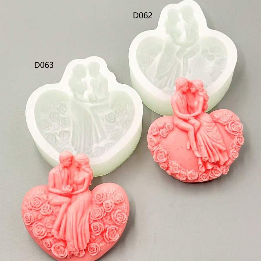 1 Khuôn sáp nến cưới hình trái tim, đế nến xoắn ốc tự làm & khuôn silicon đá thơm - trắng - Xem 1