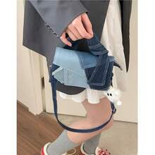 Women's Patchwork Denim Cross Body Bag, Magnetic Handle, Two-Tone Patchwork Cross Body Bag, Polyester Lining, Adjustable Shoulder Strap, Can Be Worn Cross Body Or Carried By Hand, Suitable For Shopping, Dates, Commuting, And Holiday Gifts. - Màu xanh lam - Xem 4