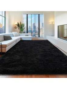 WISH TREE Area Rugs For Living Room, Fluffy Shaggy Rug Soft Carpets, Big Rugs For Bedroom Dorm Home Decor Aesthetic Halloween Christmas Decorations And Gifts - 黑色 - 查看 13