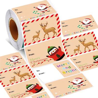500 Sheets/Roll Of Christmas Gift Label Stickers, Capable Of Writing Self-Adhesive Multi-Purpose Holiday Decoration Labels, Used For Holiday Gift Packaging, Daily Universal Self-Adhesive Labels, Various Styles, Christmas Decoration, Christmas, Christmas Crafts