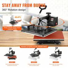8 In 1 Heat Press Machine, 12" X 15" Digital Transfer T-Shirts, Mug, Hat, Cap With Plate - 查看 6