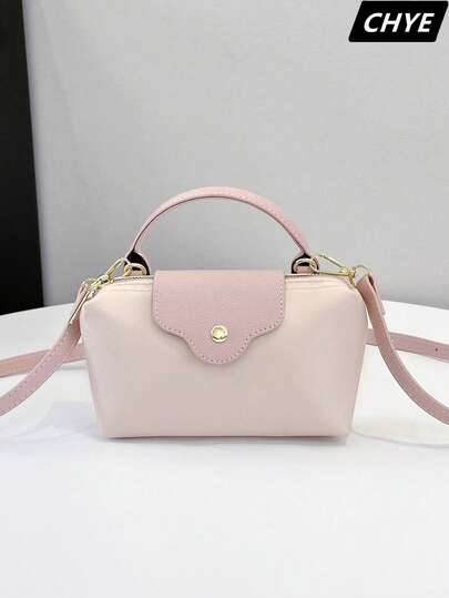 Bolso de mano y bolso de hombro de color rosa claro, elegante, lindo y suave para mujeres, hecho de nailon con decoración de cuero de PU delicado, ligero y con textura. Acentuado con hebilla de metal, diseño detallado. Compacto y portátil, adecuado para el uso diario o citas, agregando detalles a tu atuendo. , Rosa , Kawaii