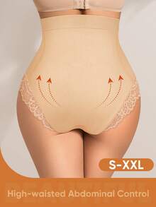 MEIYATING High Waist Slimming Seamless Lace Pattern Briefs For Women - Apricot - View 4