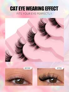 7 paires de faux cils Asiteo, effet œil de chat délicat, style court naturel, cils de coin extérieur 3/4, bandes de faux cils en poils de vison - Demi-cils - Voir 5