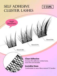 Asiteo 60pcs C-Curl Curly Cartoon Fox Eye Self-Adhesive Cluster Fake Eyelashes, No Glue Needed, DIY Individual Lash Extension, Natural & Soft, Segmented False Eyelashes - C - View 2
