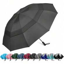 42/46/54/62 Inch Large Golf Umbrella Compact Reverse Travel Umbrella 10 Ribs Windproof For Rain Double Canopy Automatic Open Close - Black - View 1
