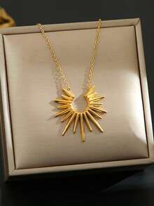 1pc Vintage Stainless Steel Double Layer Sunflower Dramatic Choker Necklace For Women, Suitable For Daily Wear - Yellow Gold - View 4