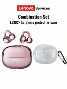 Lenovo LE302 Bluetooth Earphones With Transparent Protective Case, Earhook Style Open-Ear Surround Sound, High-Quality Audio, Low Latency, Music, Gaming, Directional Audio, ENC Noise Cancellation, Clear Calls, Wireless Earbuds For Running