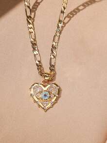 时尚个性化镀铜锆石恶魔之眼和心形吊坠项链耳环套装，女士三件套首饰套装 - 彩色 - 查看 7