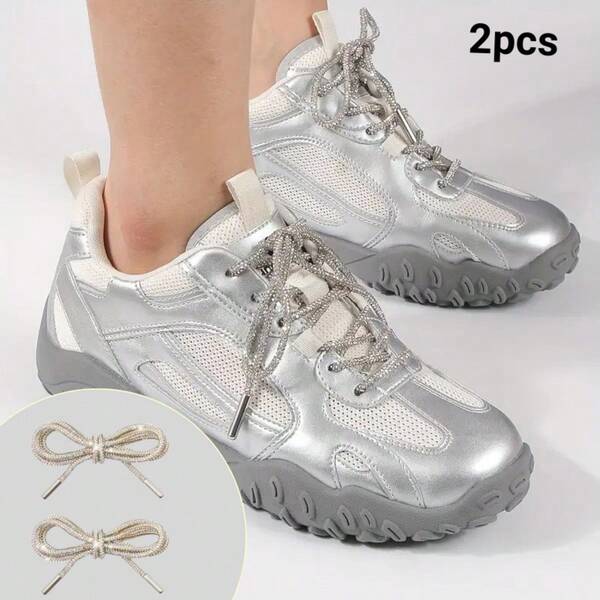 2 piezas Cordones de zapatos con brillantes de rhinestone y puntas de metal, cordones de zapatos de rhinestone blancos personalizados, cordones de zapatos de moda DIY