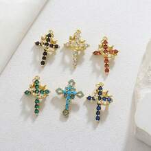 1pc Fashionable Copper Micro-Inlaid Zirconia Crown Cross Pendant, Versatile For DIY Bracelet, Necklace, Earrings, Suitable For Women Wedding, Festival Wear