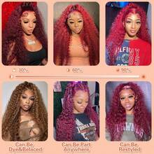 NARNI 36 Inch 360 99j Burgundy Lace Front Wig Human Hair 250% Density Hidden Straps Deep Wave Wig With Drawstring 360 Full Lace Wig For Women Glueless Human Hair Lace Wig 13x4 HD Pre Plucked With Baby Hair Wet And Wavy Curly Human Hair Wig - S99J - View 11